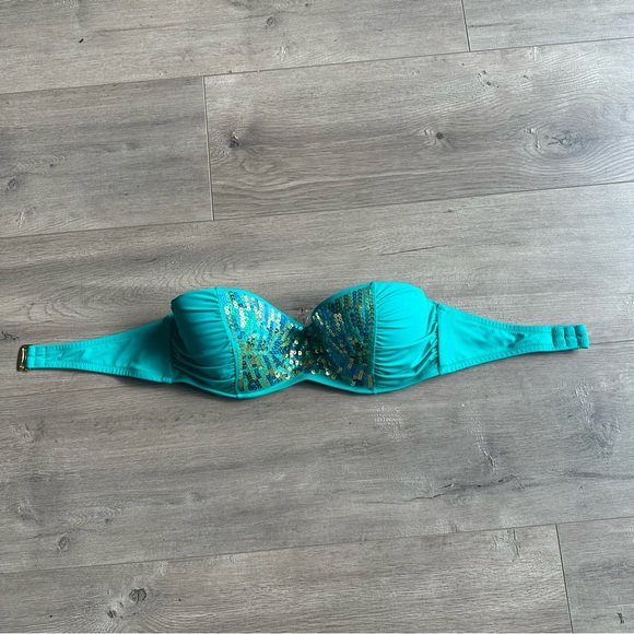 Victoria's Secret Other - Victoria’s Secret bandeau swim top - turquoise with sequins - size 34D